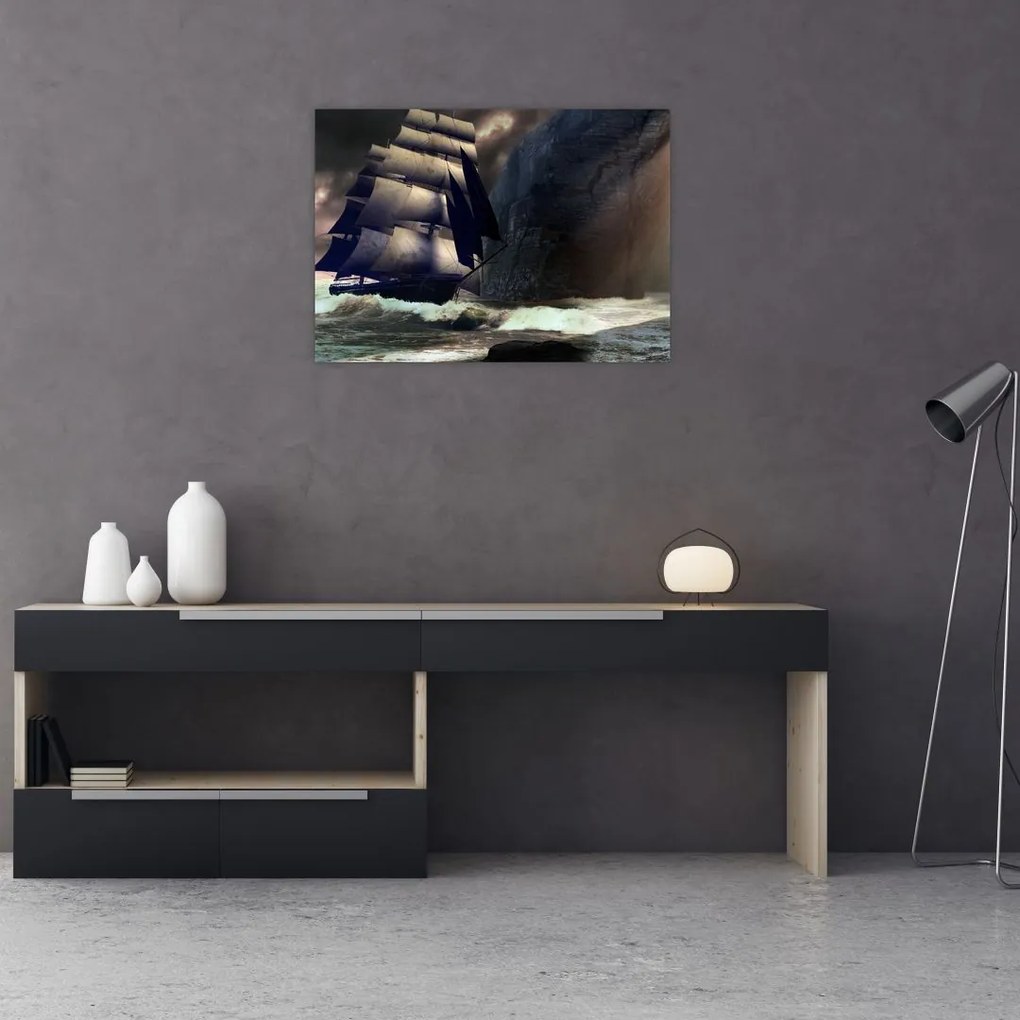 Obraz - Statek między klifami (70x50 cm)