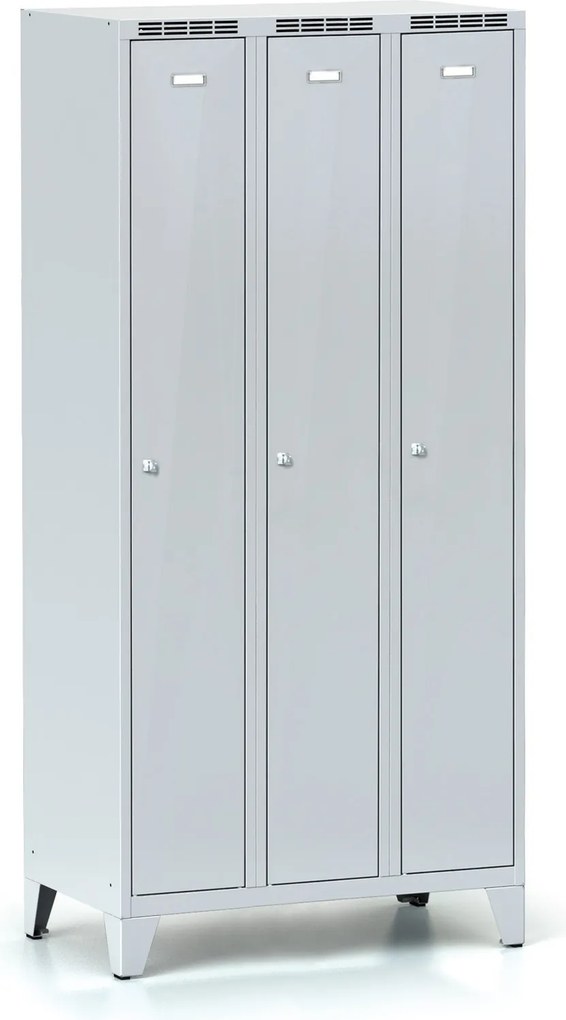 Metalowa szafka ubraniowa S7 na nogach, 3-drzwiowa, 1904 x 900 x 500 mm, demontaż, zamek obrotowy, drzwi szare