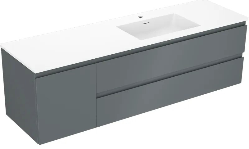 Mexen Orio szafka łazienkowa 160 cm z umywalką Otis prawą, 2S, 1D, grafit mat/biała mat - 91A13-16047-3-BBFFF66-W18P01