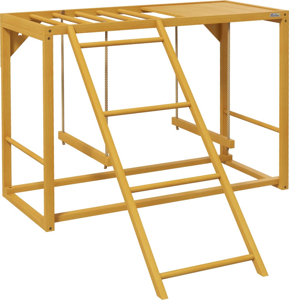 PawHut Plac zabaw dla kur z huśtawkami i drabinką, dla 3-4 kur, Drewniany kurnik zabawowy