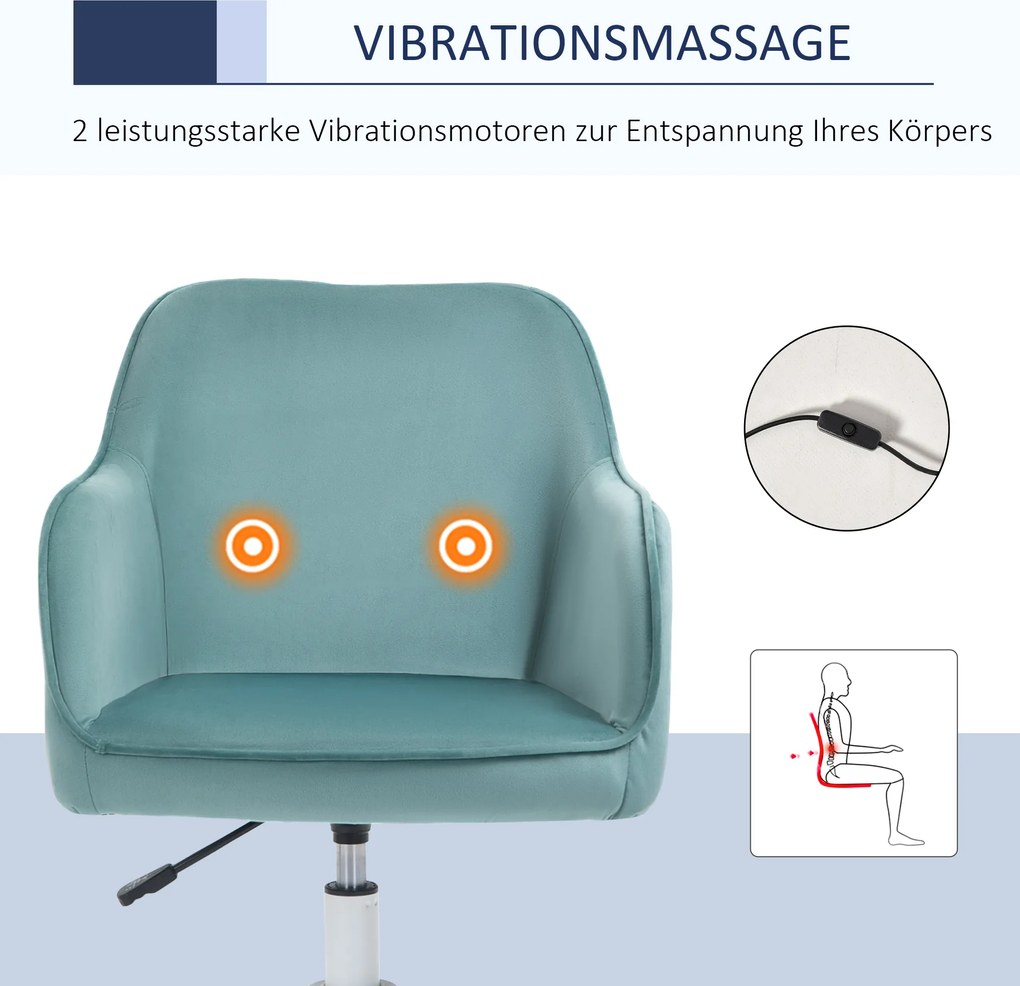 Vinsetto Fotel z masażerem krzesło obrotowe z funkcją wibracji aksamit Maksymalne obciążenie 115kg Zielony | Aosom PL