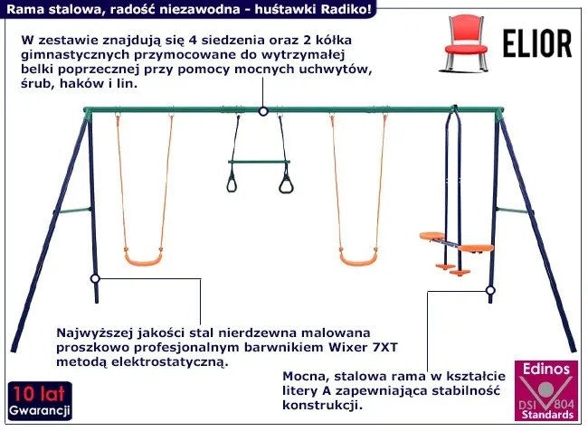 Zestaw czterech huśtawek ogrodowych dla dzieci C5-E89