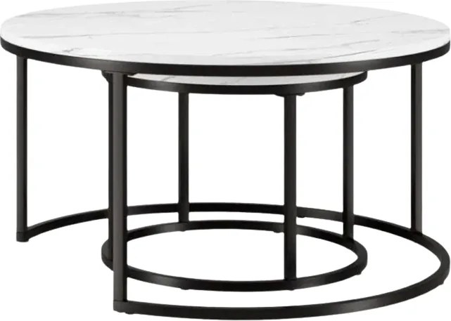 Zestaw 2 okrągłych stolików kawowych MARBLEX, czarny/biały marmur