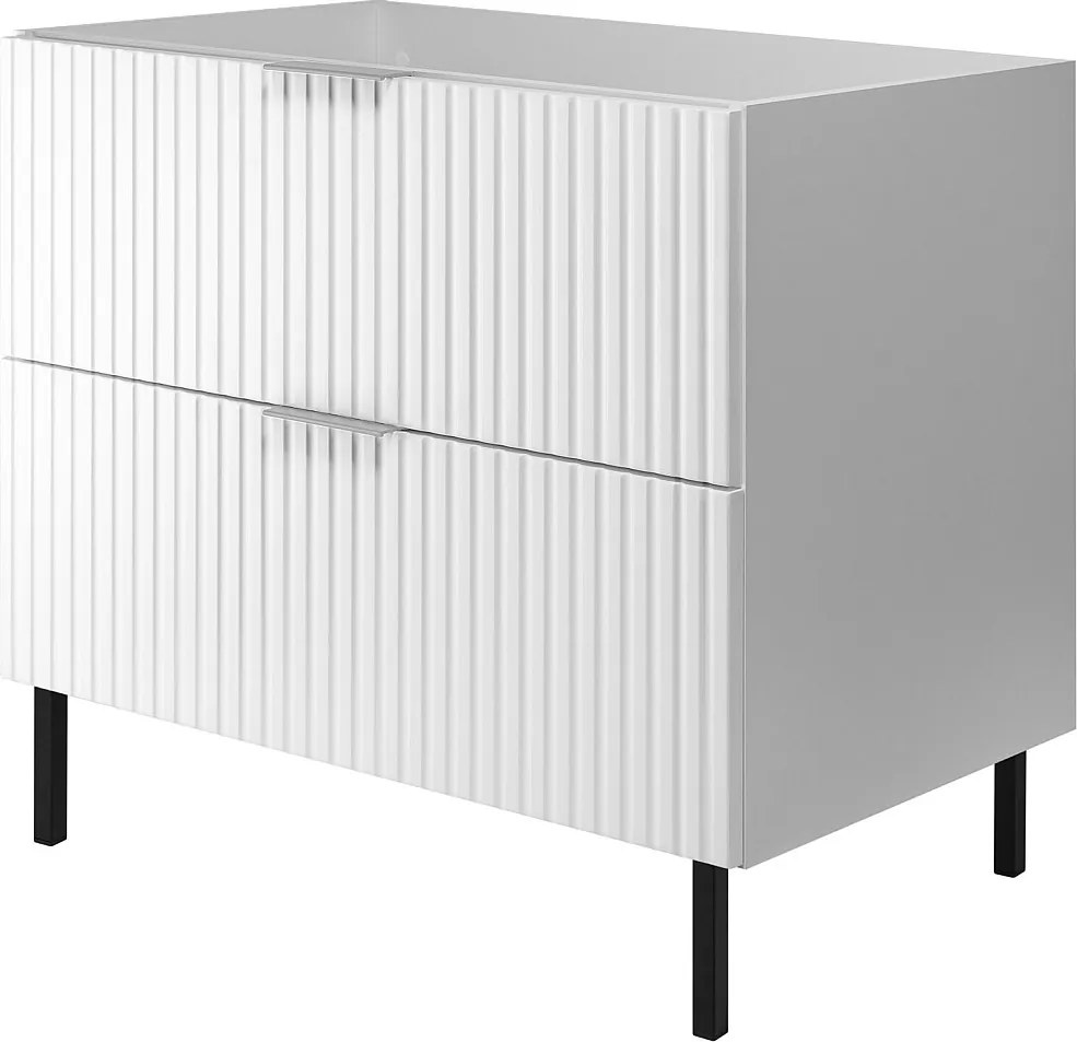 Szafka pod umywalkę, Biały, 80 x 77 x 46 cm, uchwyt srebrny, nogi czarne, bez blatu