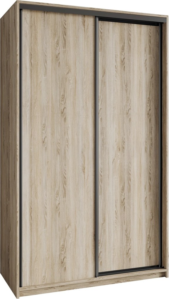 Szafa Przesuwna NISSE 120 cm Szafa Dwudrzwiowa z Szufladami Dąb Sonoma / Czarne Profile