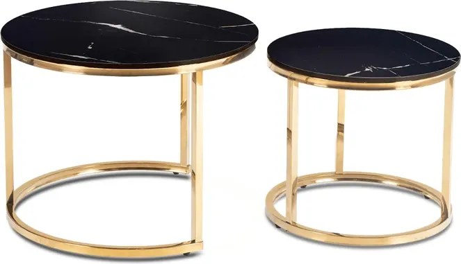 Zestaw Stolików Kawowych MILANO 45 cm/60 cm Czarny Marmur/Złoty Glamour