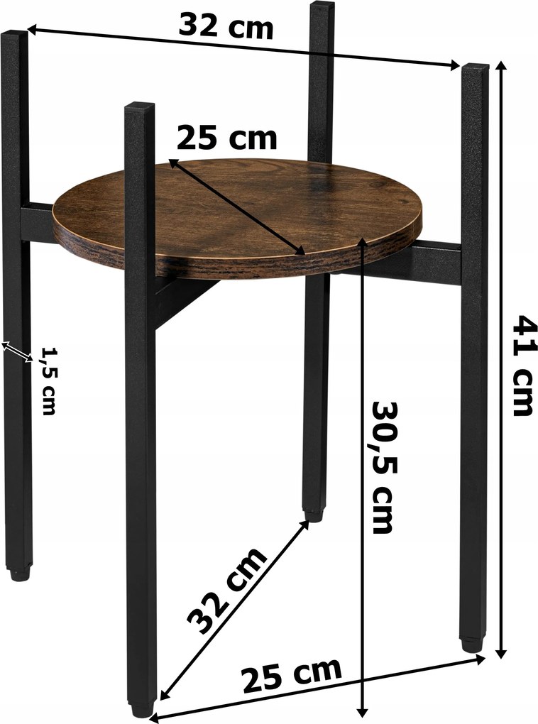 Okrągły stojak na kwiaty TAYLOR ⌀ 32 cm, rustykalny brąz/czarny