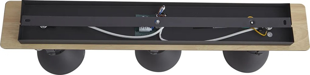 Czarny reflektor sufitowy z drewnem, 3-punktowy, obrotowy i przechylny - Jakub