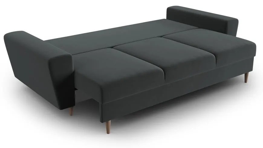 Ciemnoszara aksamitna rozkładana/ze schowkiem sofa 235 cm Kyoto – Cosmopolitan Design
