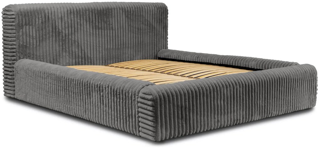 Szare łóżko tapicerowane z miękkim zagłówkiem T0-A95