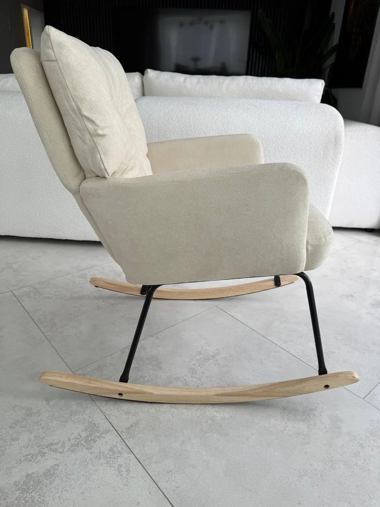 REZERWACJA Fotel wypoczynkowy bujany beżowy, do salonu, sypialni, tkanina, FW8