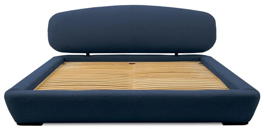 Ciemnoniebieskie tapicerowane łóżko dwuosobowe ze stelażem 160x200 cm Odette – Scandic