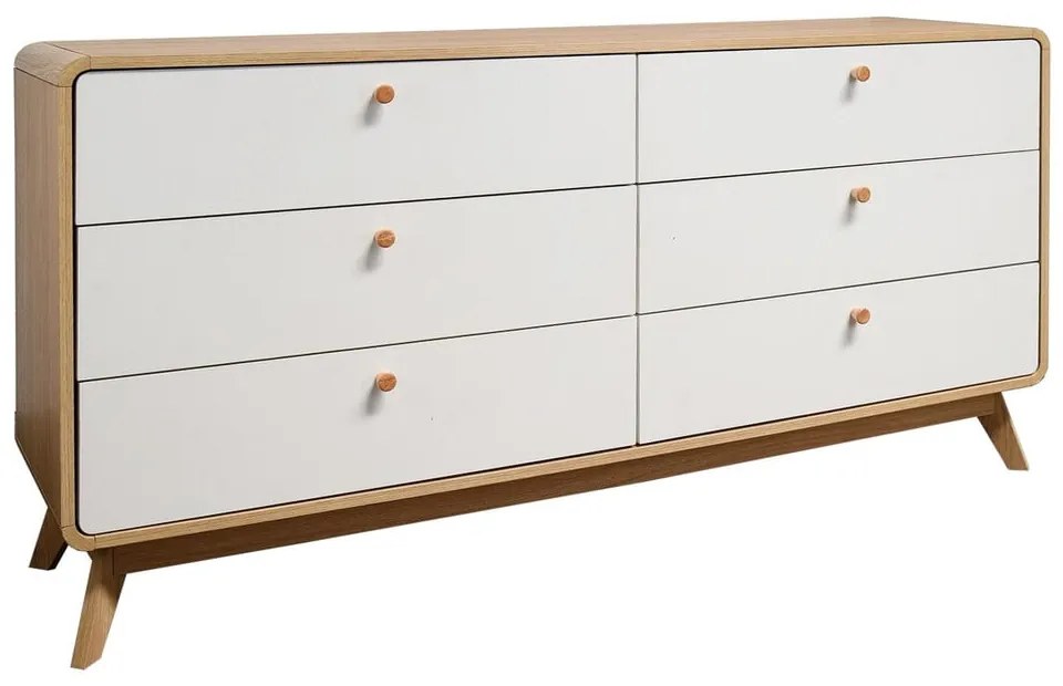 Biało-naturalna kolorze niska komoda w dekorze dębu 150x74 cm Caitlin – Støraa