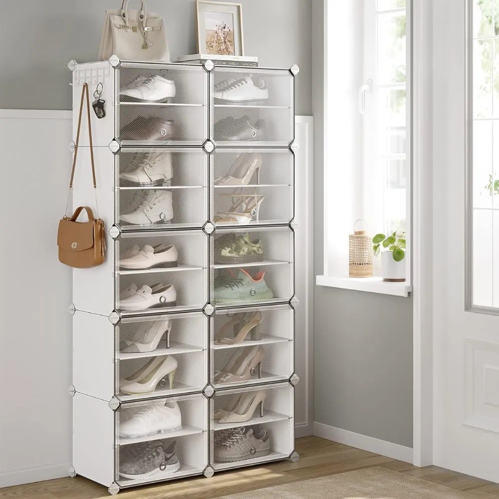 Organizer na buty KIMBERLY, 10 boksów, biały/przezroczysty SongmicsHome