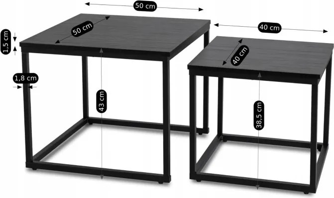 Zestaw Stolików Kawowych TEVET Czarny do Salonu Loft