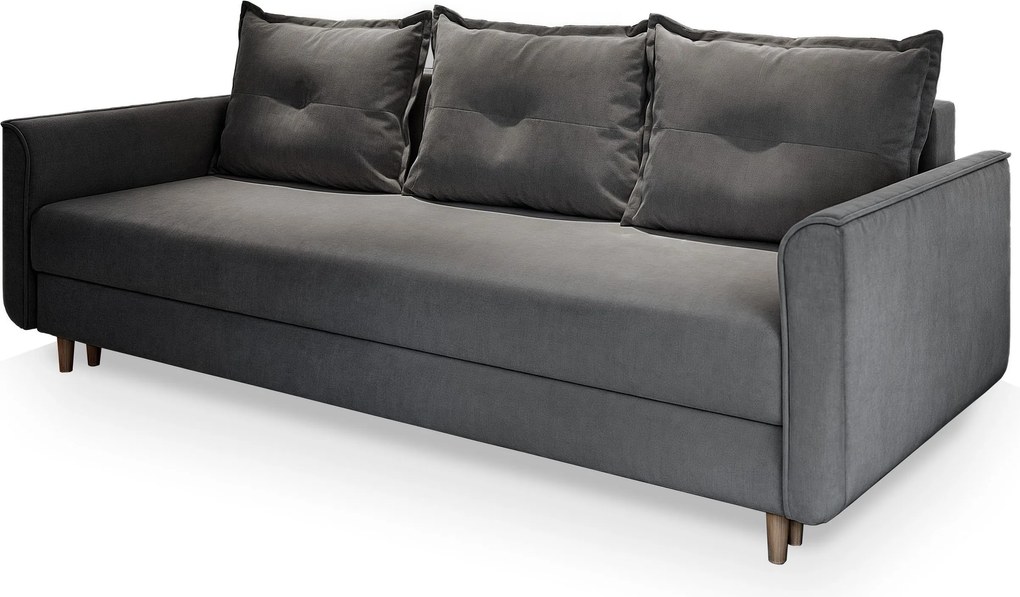 Masseno Sofa NAPOL z funkcją spania i pojemnikiem na pościel, Rozkładana sofa - Szary, PAROS 06