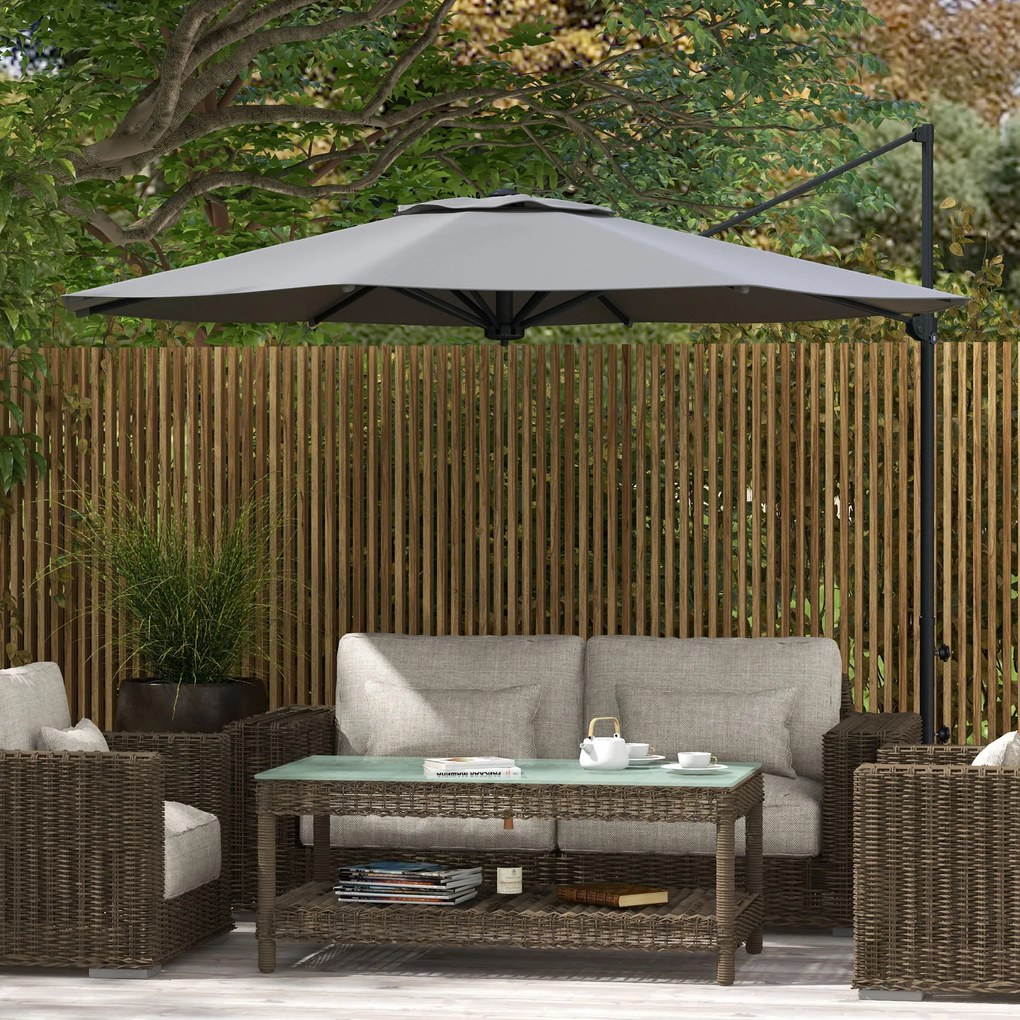 Outsunny Parasol Ogrodowy 3m Korba Regulowany Obrotowy Metal Ciemnoszary | Aosom PL