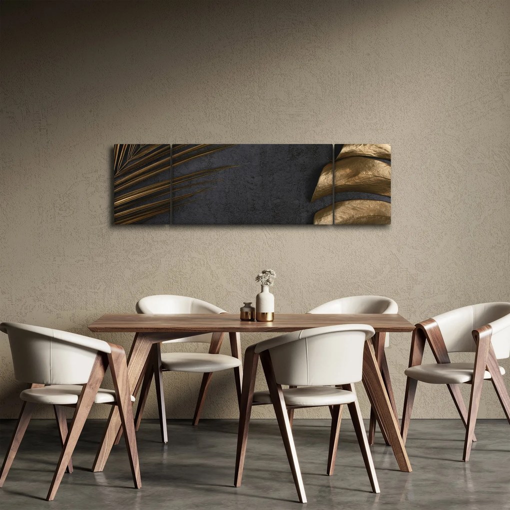 Obraz ze złotymi liśćmi (170x50 cm)