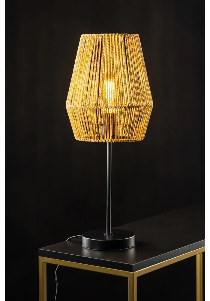 Czarna lampa stołowa z kloszem z plecionki trzcinowej (wysokość 55 cm) Eranko – GTV