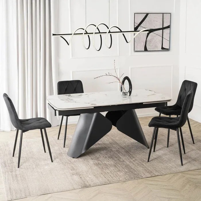 Stół Rozkładany Prostokątny VERONA 160-240 cm Ceramiczny Biały Marmur/Czarny Loft