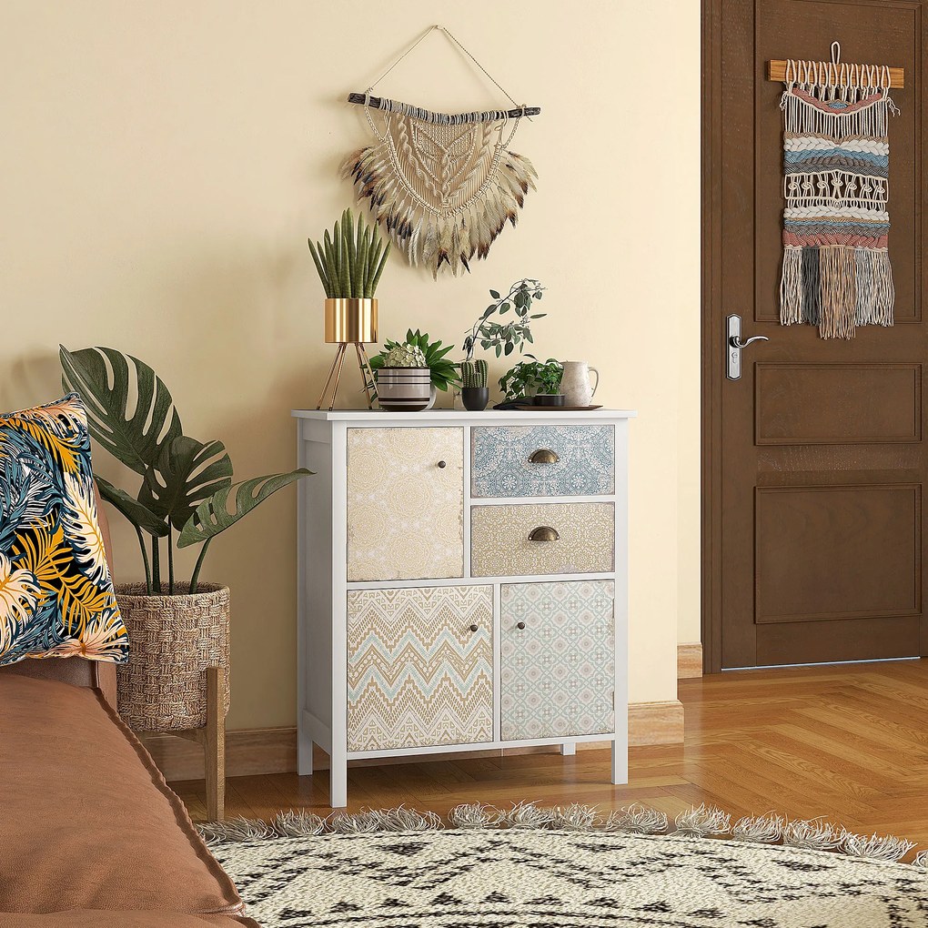 HOMCOM Komoda drewniana biała styl Shabby Chic 2 szuflady 3 szafki 68x34x80 cm | Aosom PL