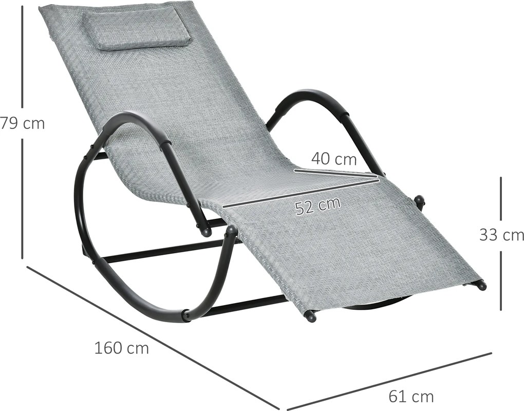 Outsunny Fotel Bujany Ogrodowy Siatka Metal Szary 61x160x79cm Komfortowy i Stylowy | Aosom PL