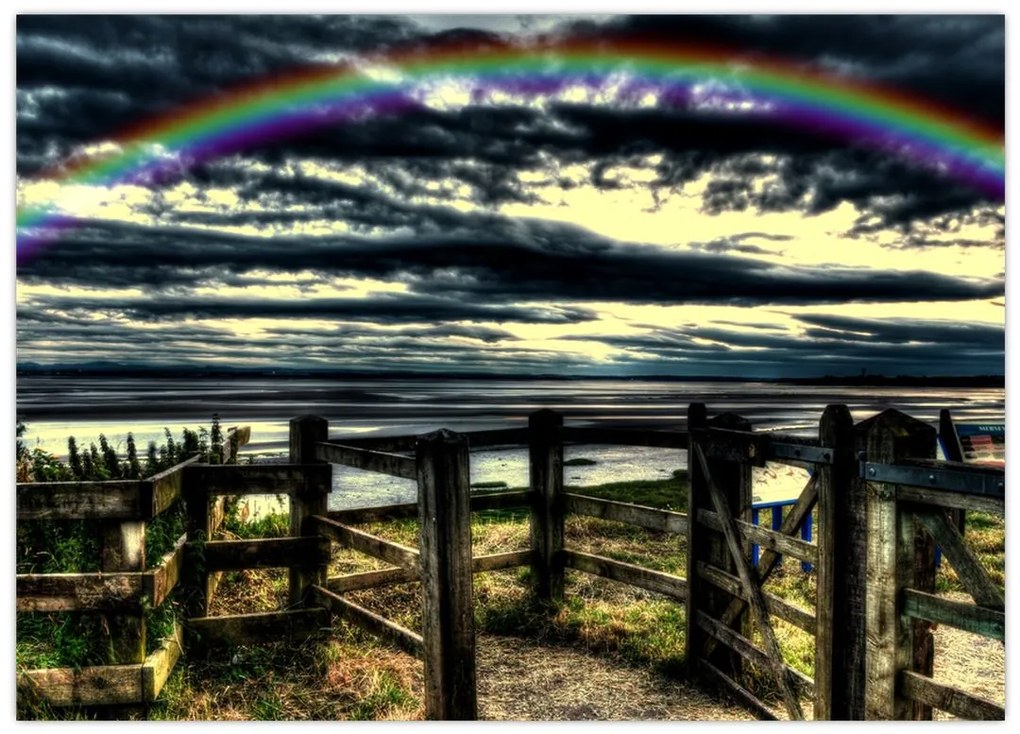 Obraz na szkle - tęcza nad morzem (70x50 cm)