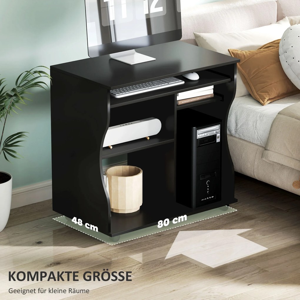 HOMCOM Biurko Komputerowe na Kółkach, z Miejscem na Przechowywanie, 80 x 48 x 75 cm, Czarne