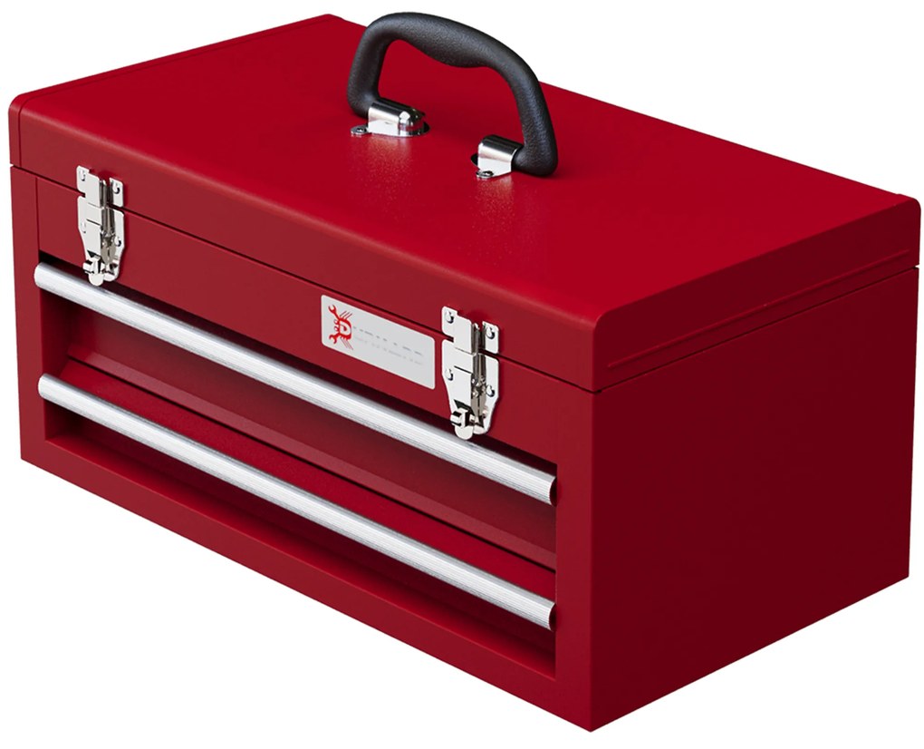 DURHAND Skrzynka na narzędzia z 2 szufladami, górny schowek, zamki stalowe, uchwyt, 46x24x22 cm, czerwona