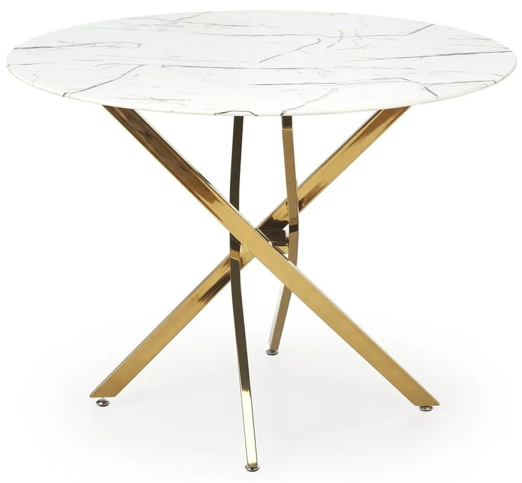 RAYMOND 2 stół fi 100/73 cm, blat - biały marmur, nogi - złoty okrągły chrom glamour