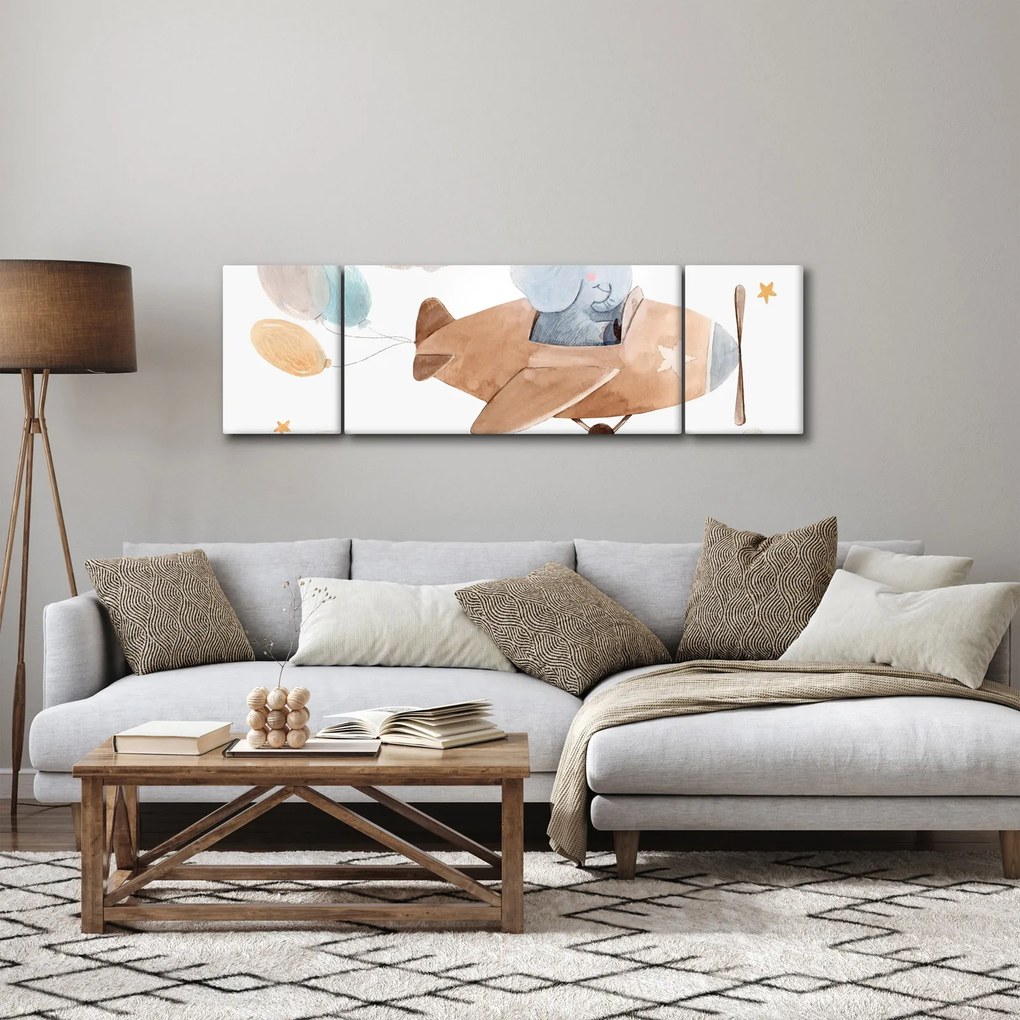 Obraz - Akwarela słoń w samolocie (170x50 cm)