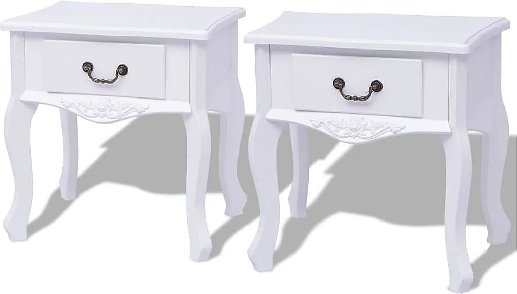 Zestaw 2 Białych Szafek Nocnych z MDF z Wysuwanymi Szufladami - Nowoczesny Design, Kompaktowe i Łatwe w Montażu