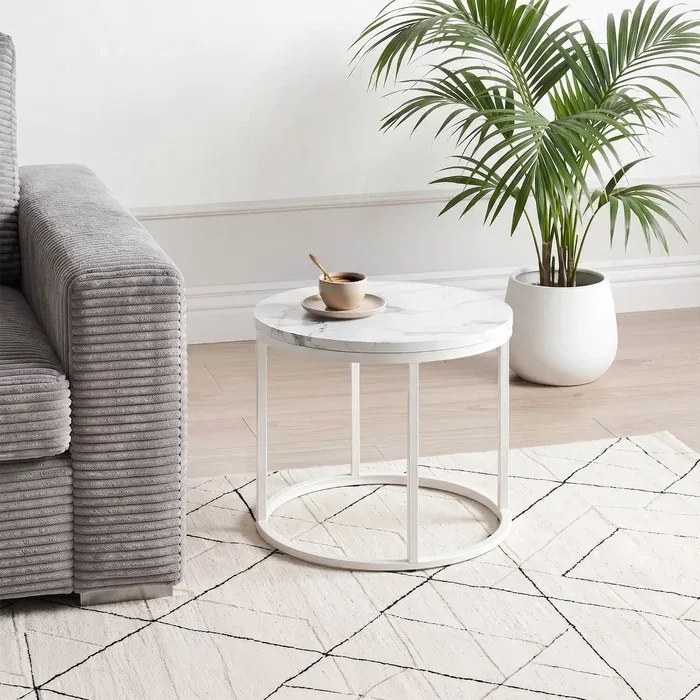 Stolik Kawowy AGNES 53 cm Biały Marmur Glamour