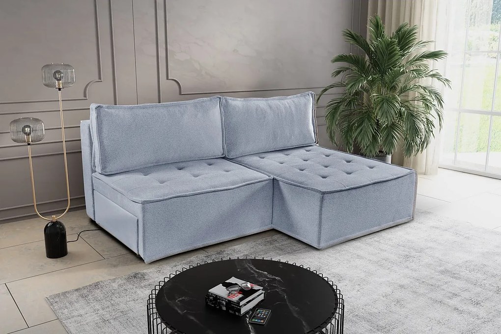 Sofa z funkcją spania w kształcie L Bohoo Mini, tkanina Raven, Jasnoszary, Prawy