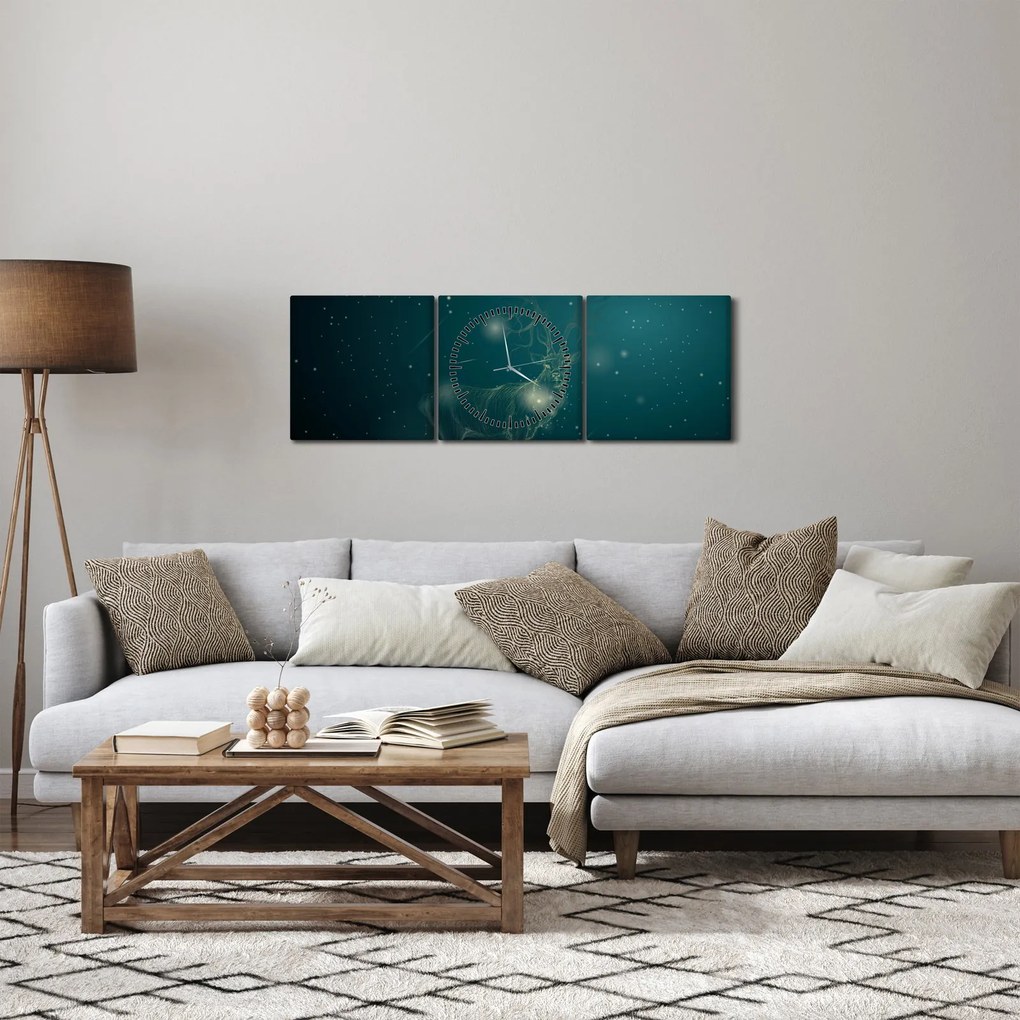 Obraz - Magiczny jeleń w nocy (z zegarem) (90x30 cm)