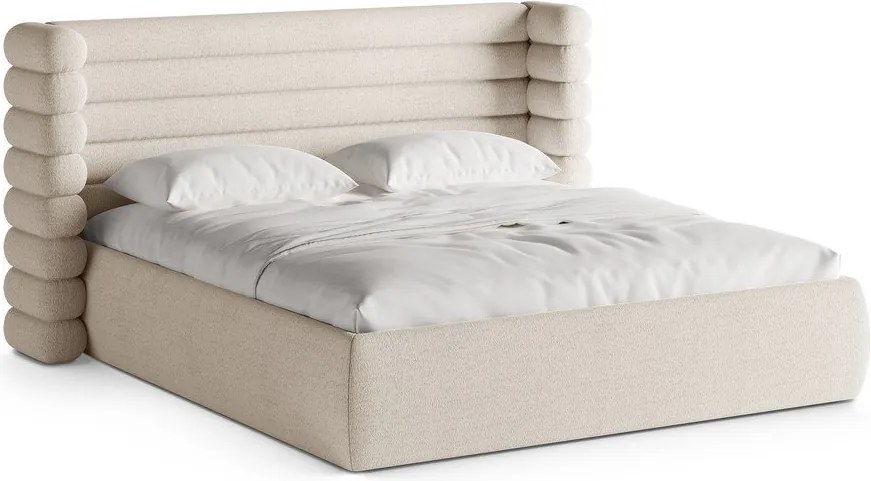 Beżowe tapicerowane łóżko dwuosobowe ze schowkiem i stelażem 160x200 cm Mount – Micadoni