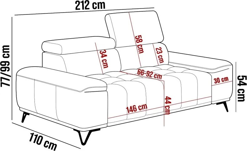 Sofa kanapa PALLADIO z elektrycznym systemem rozkładania siedziska regulowane zagłówki WERSAL