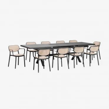 Zestaw Stołu Prostokątnego 240-300x100 Cm Rozkładanego Z Aluminium Karena Oraz 10 Sztaplowanych Krzeseł Ogrodowych Z - Sklum