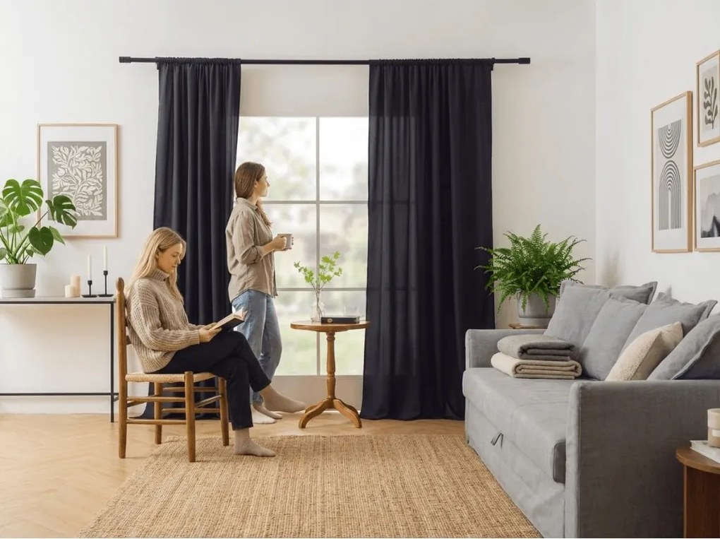 Zasłona OXFORD LIGHT 140x250 cm, ciemnoszara Zawieszanie: Taśma z wiązaniami