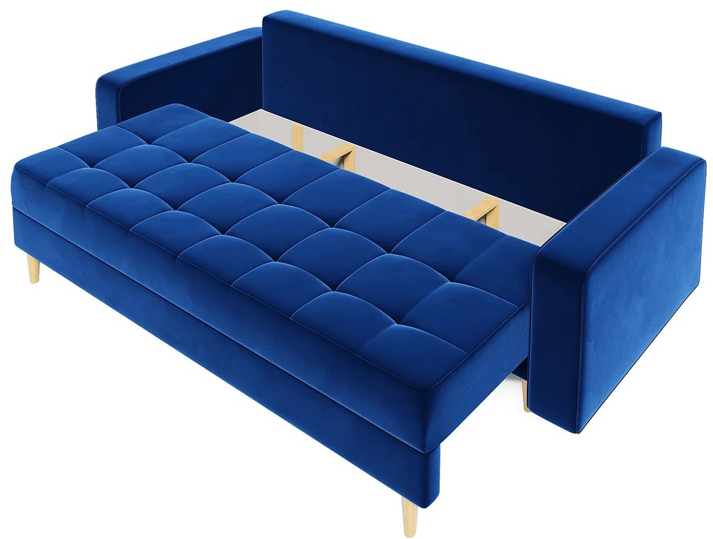 Granatowa welurowa sofa z funkcją spania E4-Z93