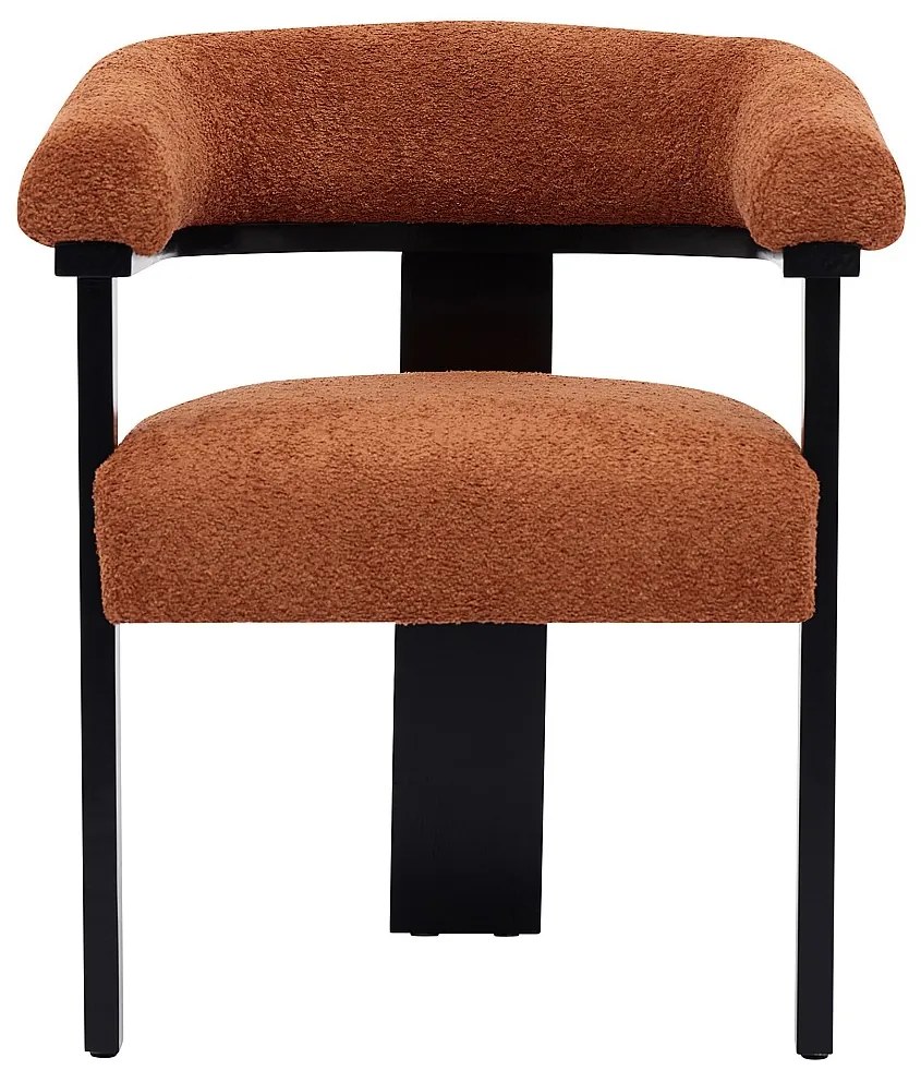 Krzesło z podłokietnikami z teksturowanej tkaniny i drewna kauczukowego - Terakota i czarny - LIVELIA marki Pascal Morabito