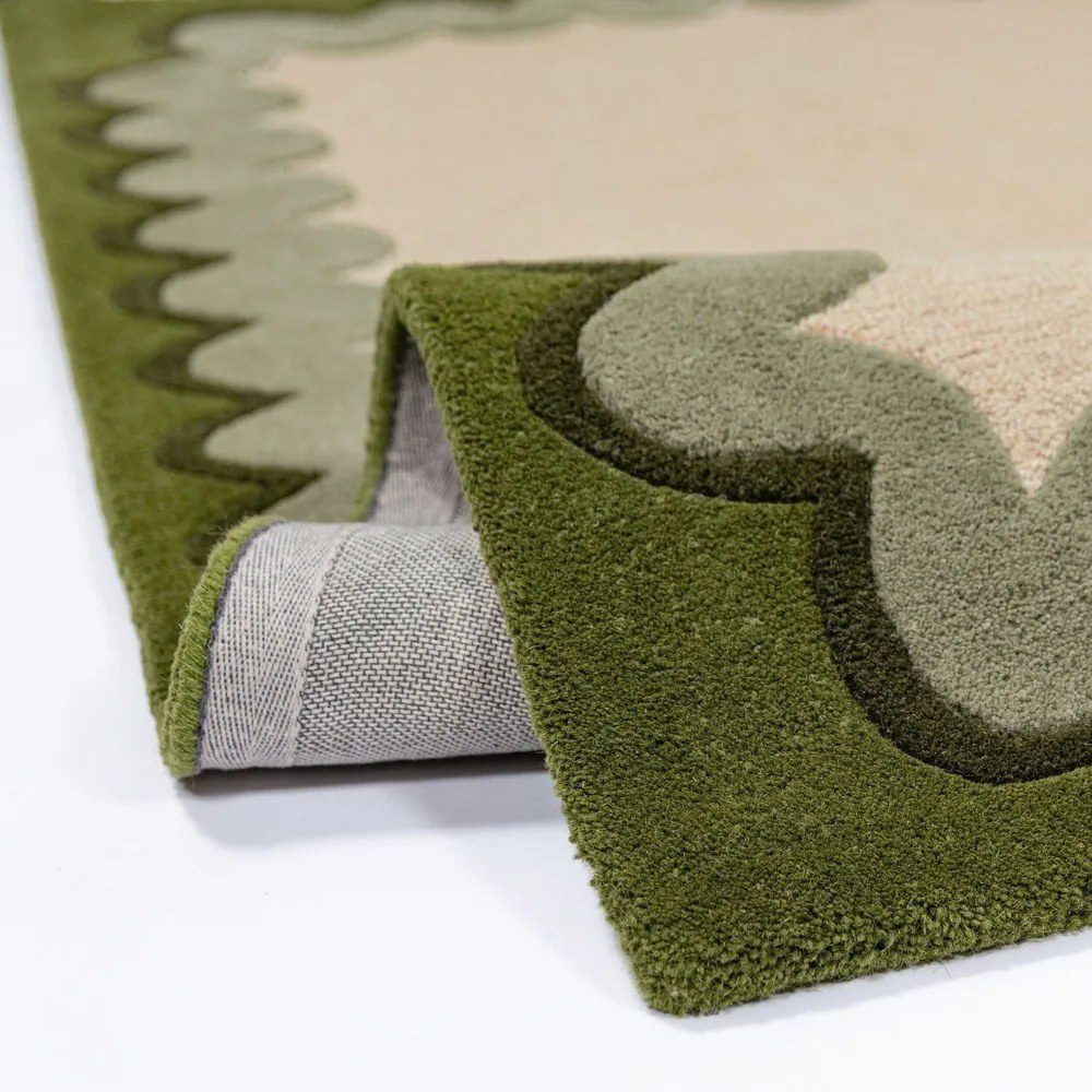 Zielony/w naturalnym kolorze wełniany dywan tkany ręcznie 200x290 cm Wiggle Wool – Flair Rugs