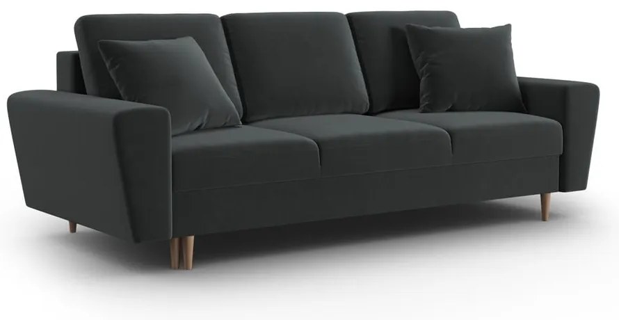 Ciemnoszara aksamitna rozkładana/ze schowkiem sofa 235 cm Kyoto – Cosmopolitan Design