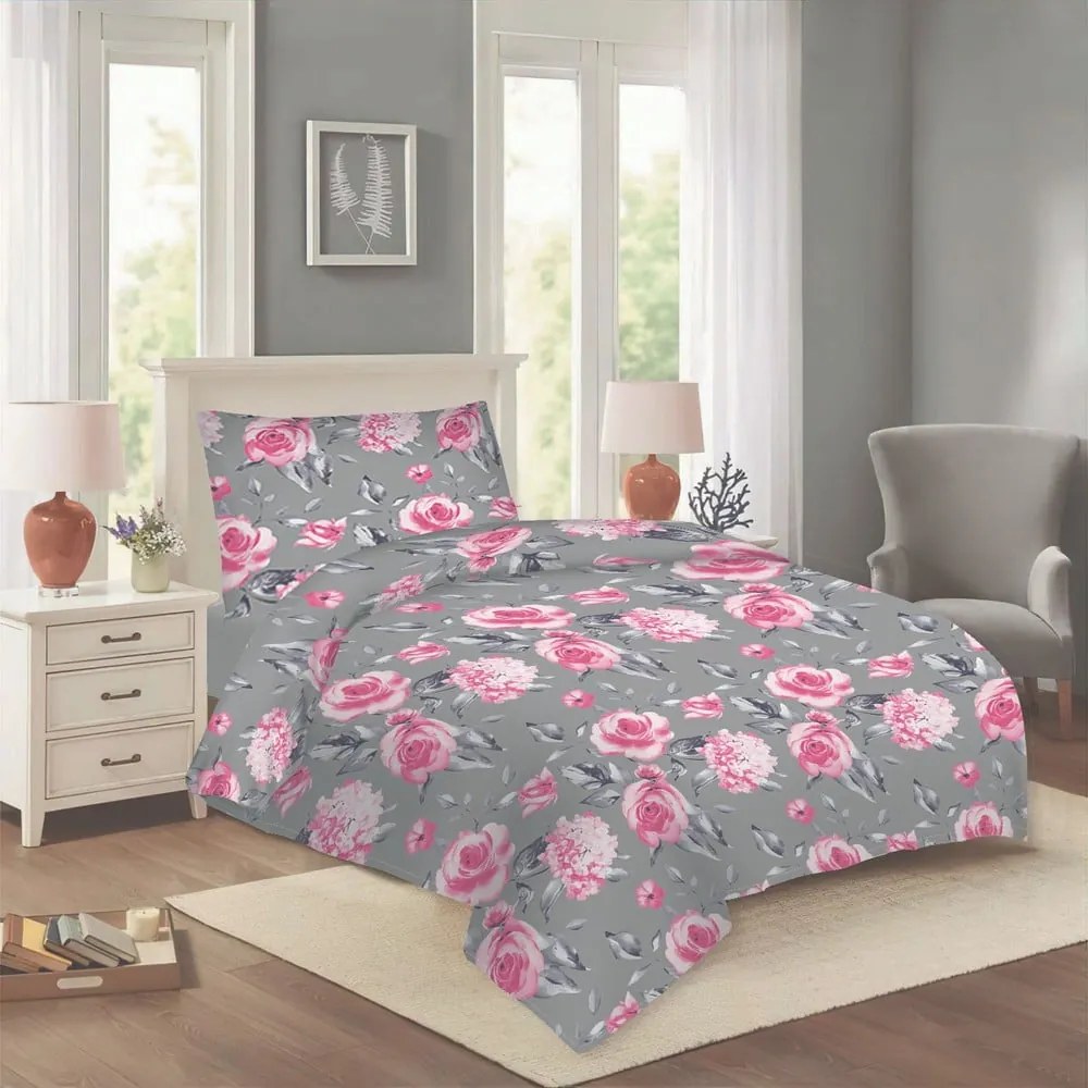 Różowo-szara bawełniana pościel jednoosobowa 140x200 cm Dana – Cotton House
