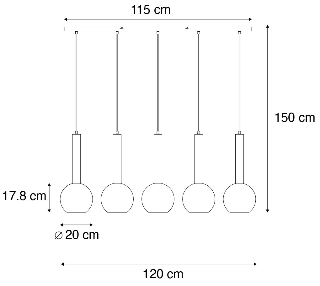 Nowoczesna lampa wisząca czarna z przydymionym szkłem 5-źródłowa - Clayton Nowoczesny Oswietlenie wewnetrzne