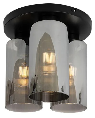 Lampa sufitowa w stylu art deco czarna z dymionym szkłem 3-światłowa - Laura