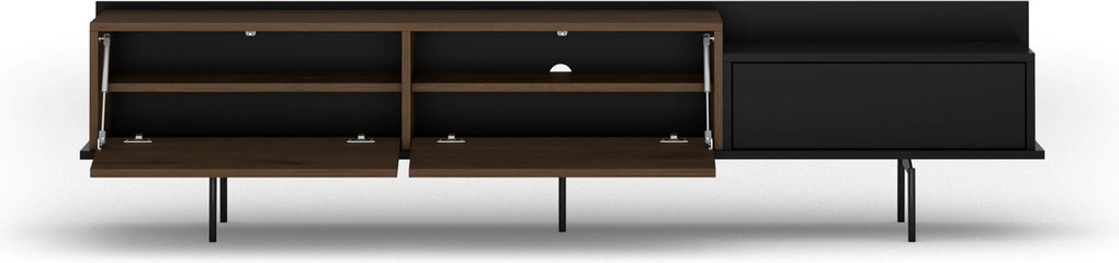 Szafka RTV Zenar 200 cm z metalowymi nogami i szufladą - orzech elegant / czarny