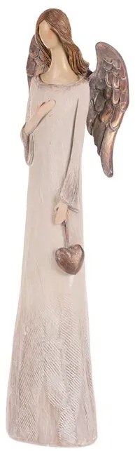 Anioł z polieresinu z sercem, 20 cm, beżowo-brązowy