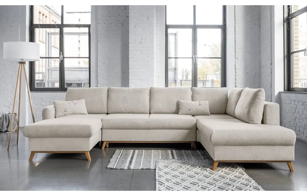 Beżowa rozkładana sofa w kształcie litery "U" Miuform Scandic Lagom, prawostronna