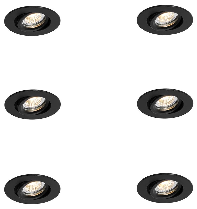 Zestaw 6 Czarnych Uchylnych Reflektorów Wpuszczanych 6,5 cm Z LED IP54 Ultra Płaskich - Pupil